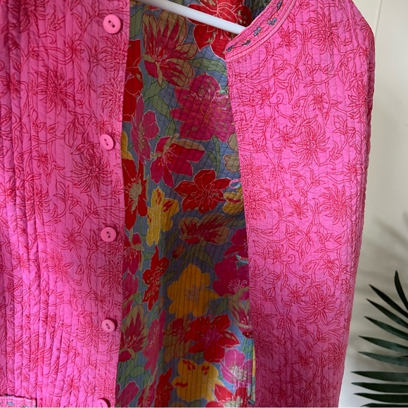 Colorful Floral Quilted Jacket with Pink Accents - Picture 8 of 8